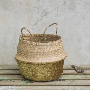 Vietnam Seagrass Belly Basket Manijas de doble nivel Cocina Baño Mercado europeo Ahorro de espacio sostenible al por mayor - Product Image 5