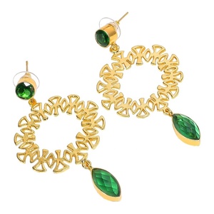 Amazing Green <b>Peridot</b> Quartz Gemstone Brass Earrings, Gold Plated Brass <b>Jewelry</b>, Inadian Design Gold Brass <b>Jewelry</b> - Product Image 1