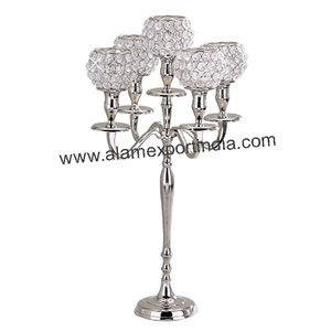 Superior Quality Handmade Metal Aluminum 5 Arm Candelabra Wedding Tabletop Centerpiece Customized Sizes Clear <b>Crystal</b> <b>Ball</b> - Product Image 1