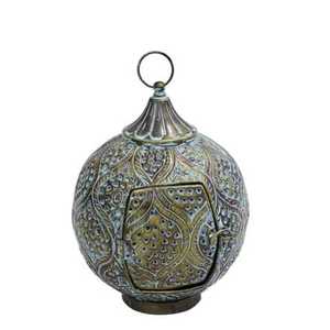 NEW HOME DECORATION ANTIQUE FILIGREE ROUND GOLD HANGING HURRICANE LANTERN - Product Image 2