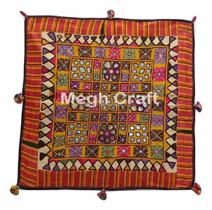 Tác Phẩm Thêu Ấn Độ Chakla-gujarati Gương Treo Tường/Nghệ Thuật Treo Tường-vintage Kutch Các Mảnh Tường Truyền Thống