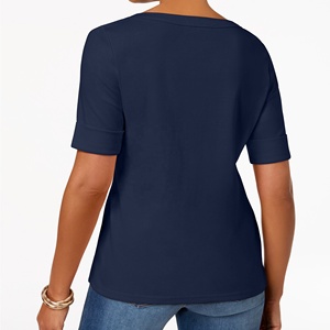 2025 Camiseta de manga corta con cuello redondo para mujer con cómodo transpirable estilo Hip Hop Color básico bordado de logotipo personalizado para mujer - Product Image 4