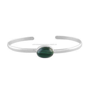 Bracelet en argent fin avec pierres précieuses malachite, 13mm, bijoux de poignet - Product Image 1