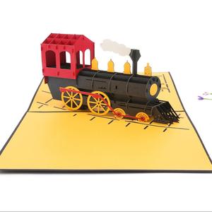 Carte de vœux Kirigami Pop-up Train faite à la main Carte cadeau d'anniversaire Train rouge noir par un fabricant vietnamien Carte papier artisanale - Product Image 1