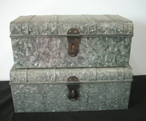 Set of 2 High Quality Rectangle Antique Galvanized <b>Boxes</b> with Handles - Product Image 1