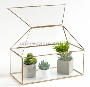 Wholesale SANGHAVI Traditional Design Brass Antique Gold Rectangle Shape Terrarium Tabletop <b>Glass</b> Crystal <b>Vase</b> Customizable Size - Product Image 1