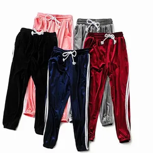 Pantalon décontracté d'été pour femme, 100% coton velours, respirant, écologique, à devant plat, jogging, bande latérale, style streetwear - Product Image 1