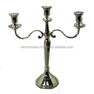 Candelabro hecho a mano de diseño de lujo Candelabro de 3 brazos de aluminio sólido plateado - Product Image 2