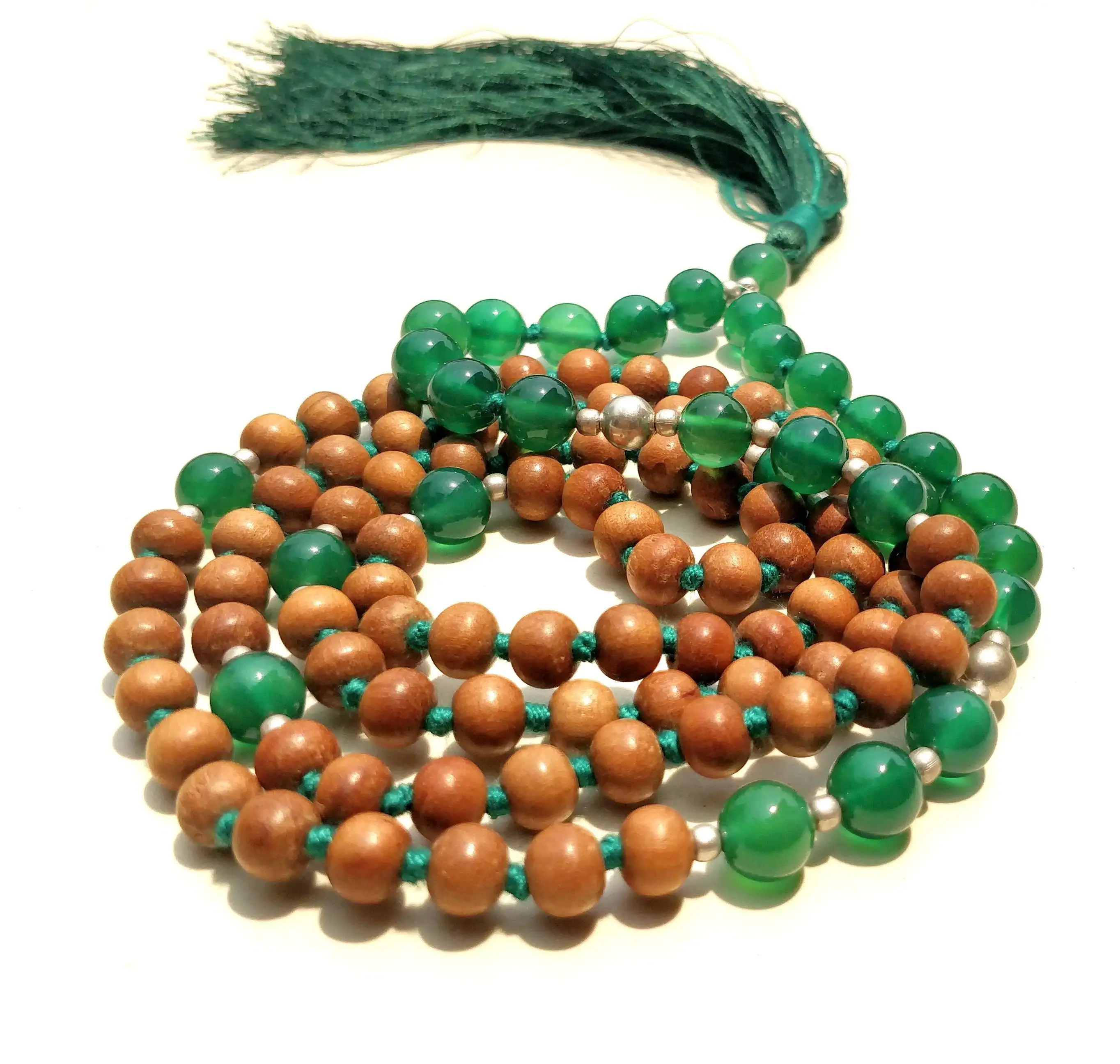 Collier tibétain, 108 perles Mala, Aventurine, bois de santal, pierre Semi-précieuse, pierre naturelle, 8 Mm, bleu