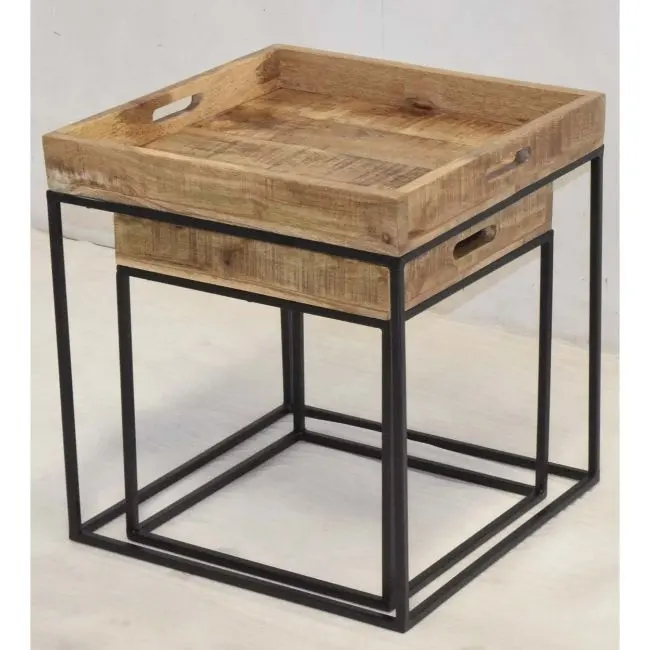 Industrial Design Metal Home Decorative Living Room Drawing Room Wooden Serving Tray Nest Of Table Coffe Table