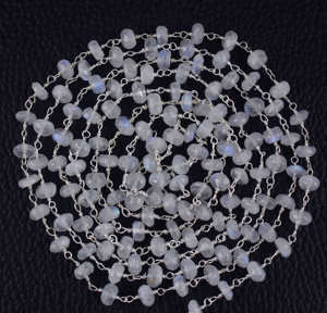 Chaîne de chapelet plaquée argent sterling 92,5, pierres précieuses en forme de rondelle facettées en pierre de lune arc-en-ciel naturelle, fabrication de bijoux faits à la main - Product Image 2