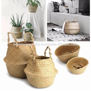 Handmade Seagrass <b>Basket</b> Vietnam Double Tier Handles European Market Kitchen <b>Bathroom</b> Natural Rustic - Product Image 3