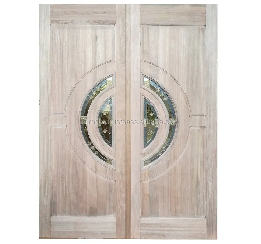 Führender Großhändler aus Holz Massiv Merpauh Holz Dekorative Kunst Glas Villa Eingang Doppel blatt Tür Häuser Büro Verwendung