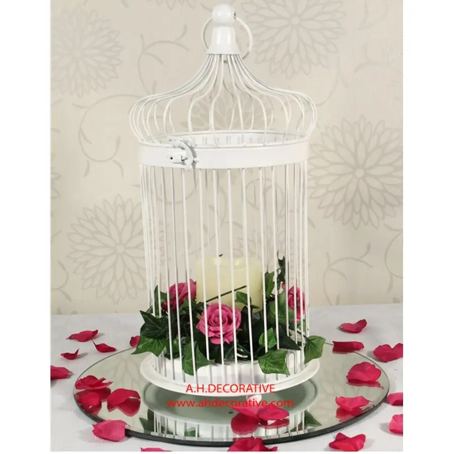 Cage à oiseaux blanc de mariée en fer revêtu de poudre, Cage à oiseaux, décoration de fleurs de mariage, 4 tailles