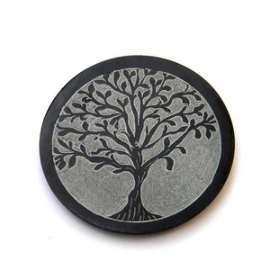 Porta Incienso Decorativo con Tallado de Árbol de la Vida, Redondo, Color Negro, Piedra Tallada, Estilo Europeo, Madera de Coco para Diwali - Product Image 1