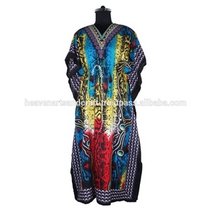 Caftán largo con estampado de seda de estilo Vintage, caftán con estampado a mano, caftán indio hecho a mano, caftán Abaya, caftán árabe, Jalabiya Dubai - Product Image 2