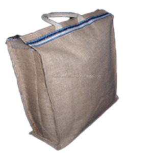 Grand sac fourre-tout en jute à motif géométrique avec fermeture éclair et longues poignées - Sac de voyage écologique en fibres naturelles - Product Image 3