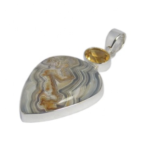 Colgante de ágata de encaje loco de Plata de Ley 925 hecho a mano más vendido, joyería Vintage chapada en oro con múltiples piedras preciosas para cristianos - Product Image 1