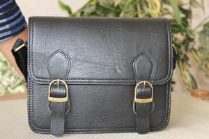 กระเป๋าเอกสารหนังแท้วินเทจทำด้วยมือกระเป๋าสะพายสีดำ - Product Image 2