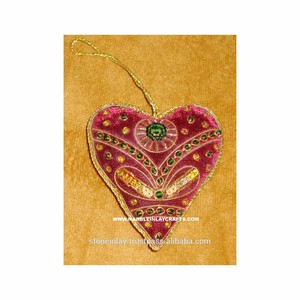Heart Shape Christmas <b>Tree</b> Hanging Zari <b>Ornaments</b> - Product Image 1