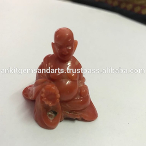 Talla Antigua de Coral del Buda Risueño, Piedra Preciosa Natural en Rojo y Naranja para Fines Decorativos - Product Image 1