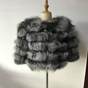 Abrigo de piel de zorro de plata natural auténtica, moda, 2022