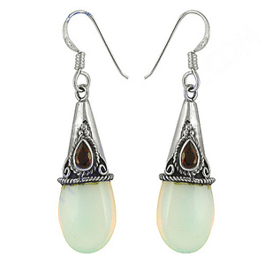 925 Sterling Silver Trendy Gemstone Drop <b>Earrings</b> Garnet Synthetic <b>Opal</b> Diamond Bezel Setting Ethnic Party Gift Factory - Product Image 1