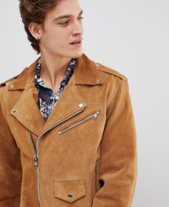 เสื้อแจ็กเก็ตหนังกลับแพะ100% สำหรับผู้ชาย,หนัง Biker หนังกลับแท้วินเทจ - Product Image 3