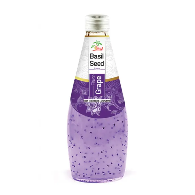 Bevanda di semi di basilico bottiglia di vetro da 290ml semi di basilico fresco con bevanda al gusto di uva VINUT brand packaging personalizzato Private Label OEM