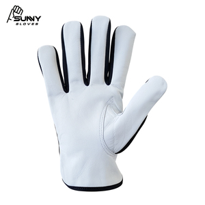 Gants d'assemblage en cuir de chèvre pour le travail léger, gants de conducteur en cuir de chèvre avec Polyester noir - Product Image 3