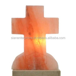 Lámparas de Sal con Forma de Cruz Navideña, Talladas en Material Orgánico con Tema de Ángel, 5x5x8 Pulgadas, para Sian Enterprises - Product Image 1