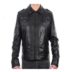 <b>Black</b> Biker Style Motorcycle Jacket Classic <b>Real</b> Leather Fashion Jacket with Front Zip and Pockets Comfortable Leather Jackets - Product Image 1