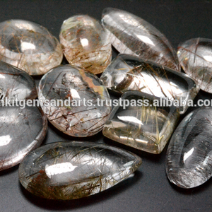 Cabujones de Cuarzo rutilado negro de calidad AAAA, collares de piedras preciosas de cristal de corte ovalado Natural, blanco especial óptico calibrado - Product Image 1