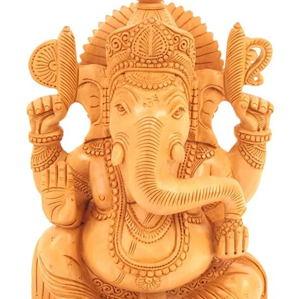 WOODEN CARVED LORD GANESH STATUE
