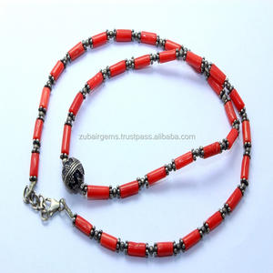 Collar de Cadena de Eslabones Clásico Romántico de Plata de Ley 925 con Coral Italiano Natural Liso - Product Image 2