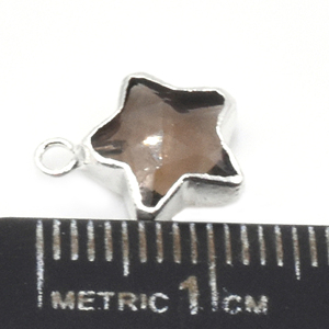 Cuarzo Ahumado de 14-16 mm, Colgante de Latón con Forma de Estrella Facetada, Plateado con Argolla para Fabricación de Joyas - Product Image 2