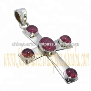 Designer Handmade 925 Sterling Silver <b>Cross</b> Pendant Ruby Gemstone Rhodium Bezel Setting Parties Engagements Wholesale Jewelry - Product Image 2