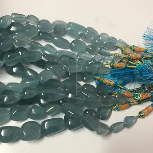 10mm 12mm 14mm naturel bleu laiteux aigue-marine lisse pépites de pierres précieuses semi-précieuses fournisseur de brin meilleur prix maintenant - Product Image 1