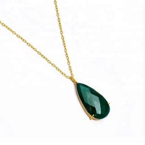Magnifique pierre précieuse Onyx vert poire 925 argent Sterling plaqué or chaîne collier bijoux fiançailles fête cadeau de mariage - Product Image 2