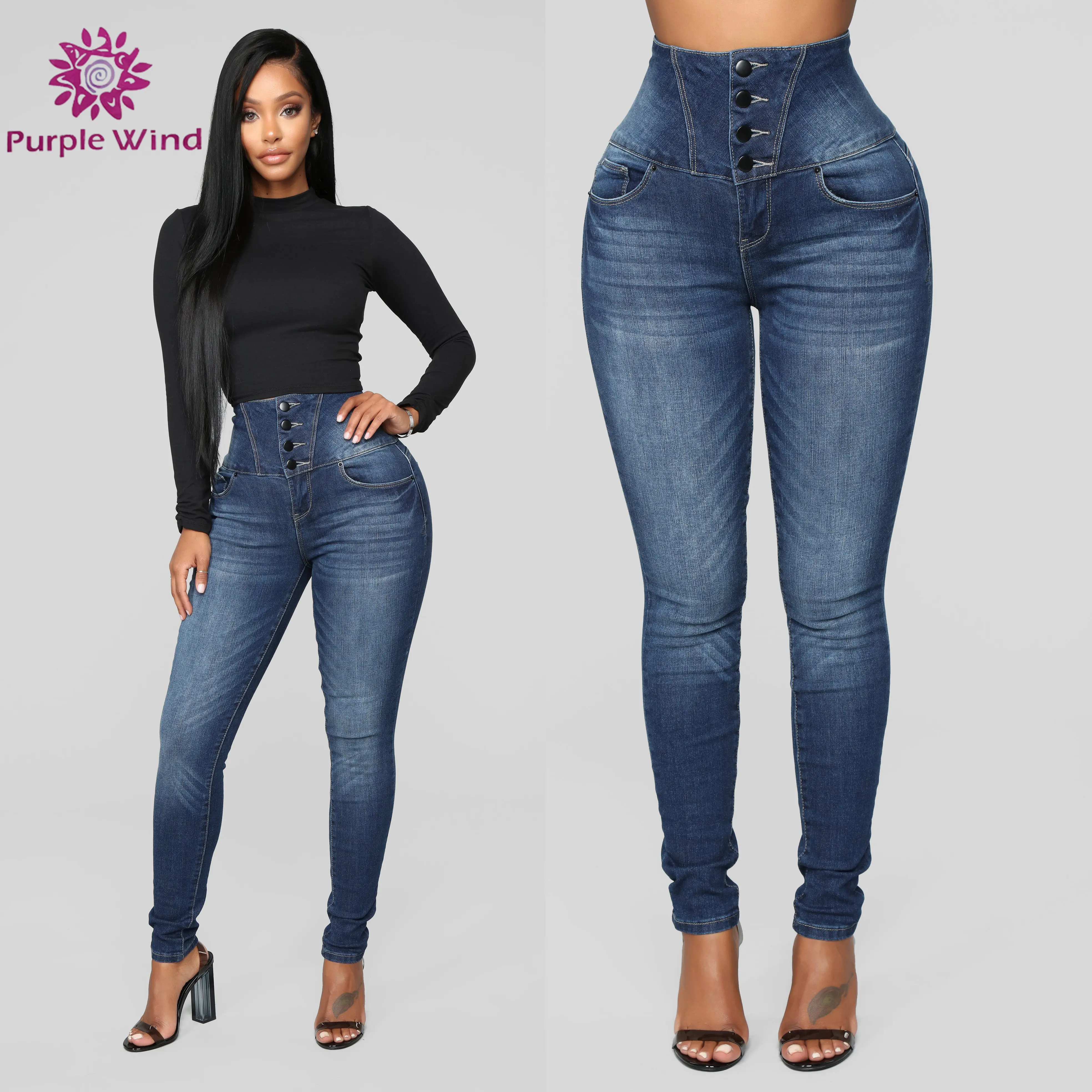 High waist with 4 button skinny wholesale Colombian jeans for womens