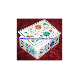 Caja de Joyería Antigua Hecha a Mano con Incrustaciones de Mármol en Forma Redonda - Product Image 1