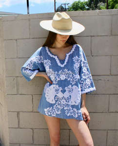 เสื้อเบลาส์ผ้าฝ้ายปักลายนกยูงสีฟ้า,เสื้อสไตล์ฮิปปี้เก๋ไก๋โบฮีเมียนออร์แกนิกน่ารักสไตล์ยิปซีปี1970 - Product Image 1