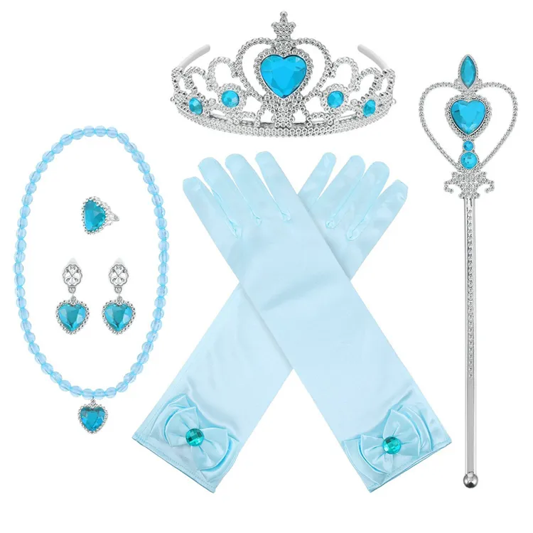 6 pz/set Delle Ragazze Della Principessa Dress up Set di Accessori con la Principessa Guanti Principessa Tiara Corona Bacchetta Magica Collane per I Bambini Della Ragazza