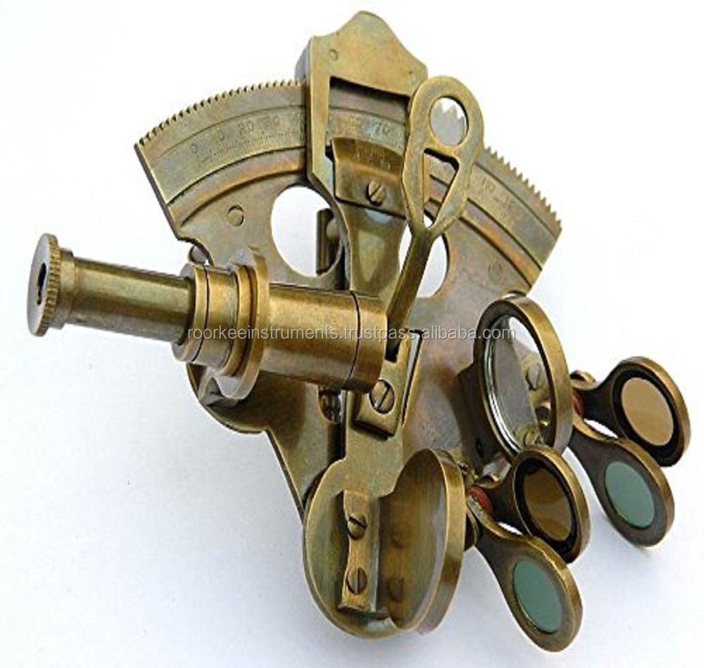Grand Sextant en Laiton avec Boîte en Bois - 10 - Collection Navigation Nautique