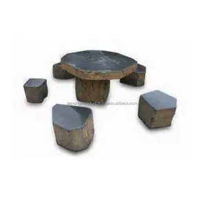 Toptan özel el oyma doğal bazalt açık taş masa ve sandalyeler mobilya bahçe taş sehpa