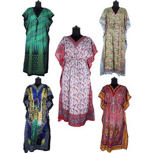 Último algodón vestido sin mangas islámico Dubai Abaya Turquía largo Kaftan diseño de moda Floral impreso algodón Kaftan - Product Image 1