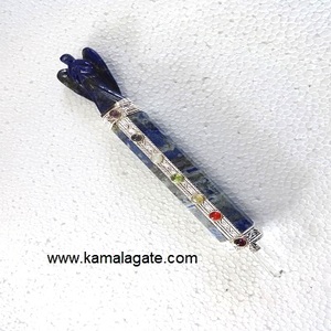 Baguette de guérison Lapiz Lazuli Chakra artisanale en pierre d'agate semi-précieuse faite à la main pour l'énergie angélique baguette de pierres précieuses à vendre - Product Image 1