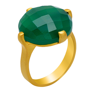 Anillo Unisex de Plata de Ley 925 chapado en oro y ónix verde, joyería fina clásica de moda para bodas y compromisos o fiestas - Product Image 1