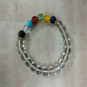 Bracelet de perles de cristal de quartz à sept chakras Pierres précieuses naturelles - Product Image 1