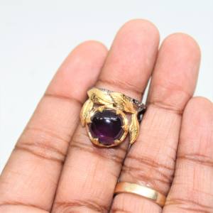 Anillo de plata esterlina 925 chapado en oro con cabujón redondo de amatista frondosa de última colección para bodas y fiestas - Product Image 6